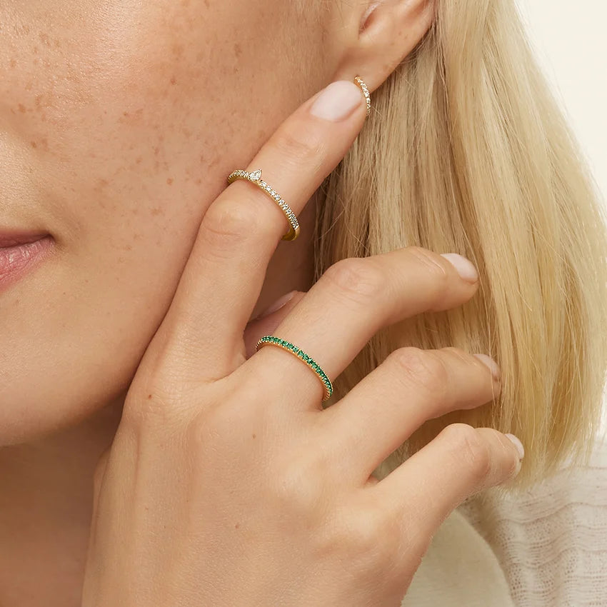 Emerald French Pavé Eternity Band