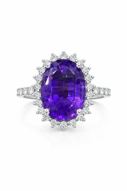 5.14 ct Natural Amethyst Ring with Natural Diamonds in 18K White Gold