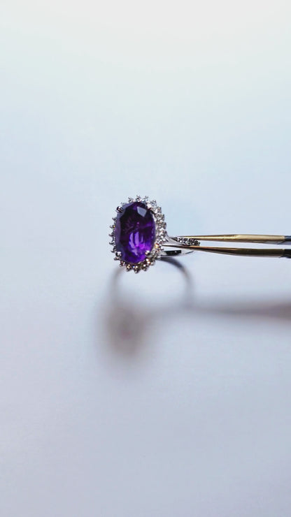 5.14 ct Natural Amethyst Ring with Natural Diamonds in 18K White Gold