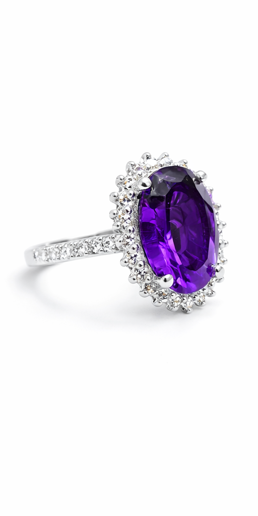 5.14 ct Natural Amethyst Ring with Natural Diamonds in 18K White Gold