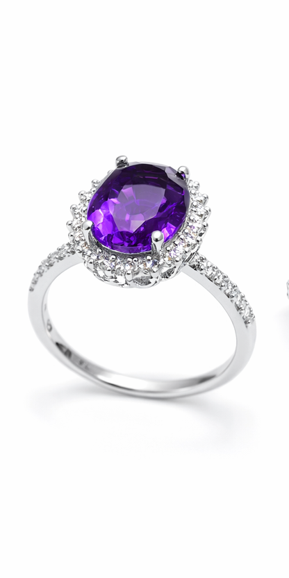 5.14 ct Natural Amethyst Ring with Natural Diamonds in 18K White Gold